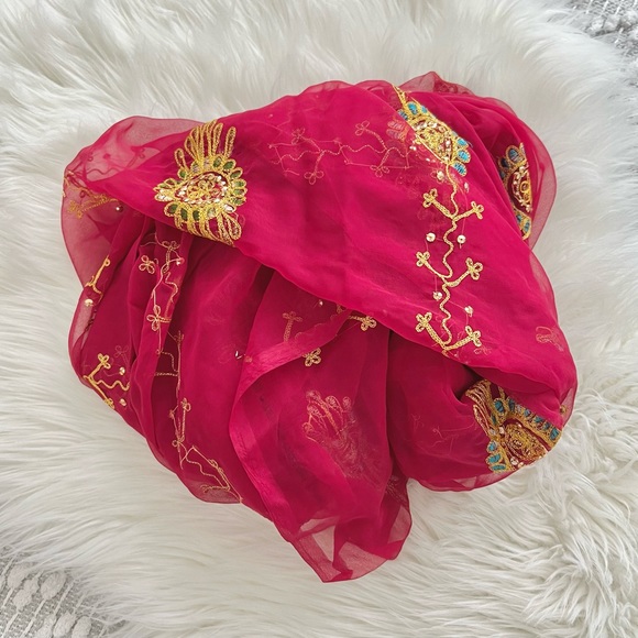 Vintage Deep Red Embroidered Indian Scarf - Picture 1 of 6